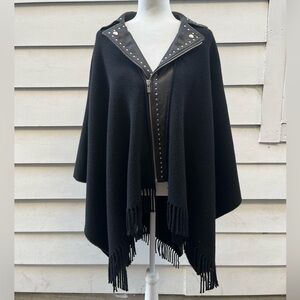 The Kooples - Fringe studded cape/ poncho - black - one size